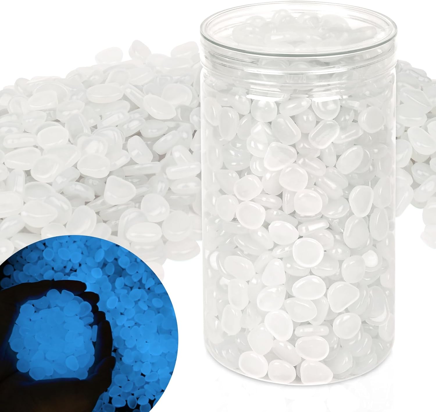 Hardscaping Materials - BokingOne 1000pcs Glow in The Dark Rocks Outdoor Decorations Stones Small Luminous Pebbles for Fish Tank Aquarium Lawn Patio Garden Indoor/Outdoor Decor and DIY Ideas -White