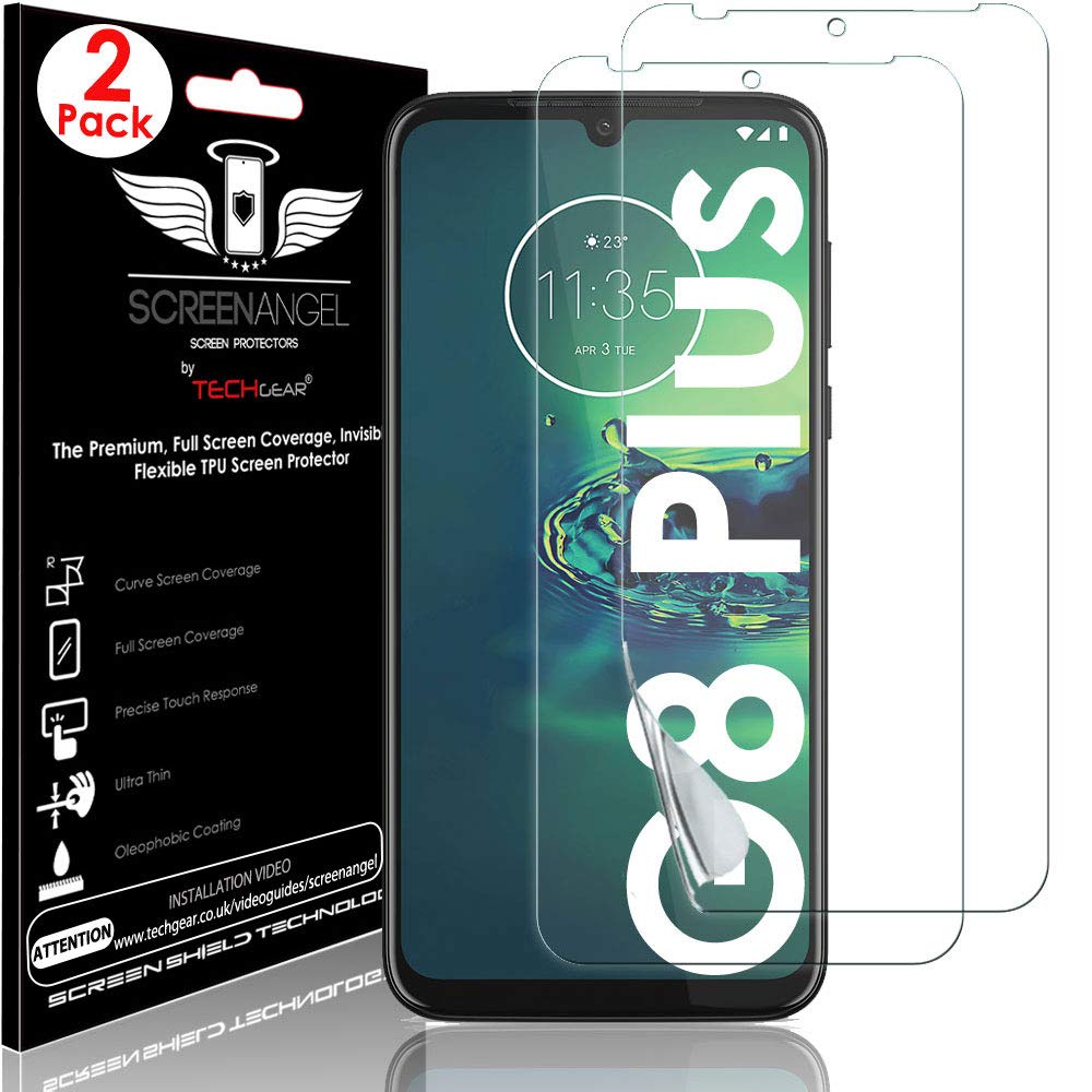 TECHGEAR [2 Pack Moto G8 Plus Screen Protectors [Screen Angel Edition] [Case Friendly] [Bubble Free] [FULL Screen Coverage] HD Clear Flexible TPU Films Compatible with Motorola Moto G8 Plus