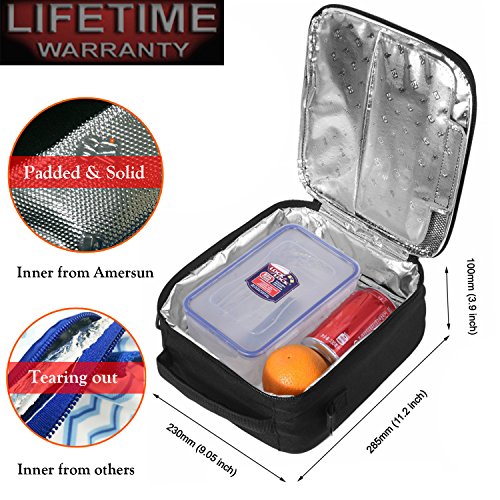 Amersun Lunch Bag with Firm Foil,Reusable Insulated Oxford Lunch Box School Cooler Picnic Holder with Shoulder Strap for Kids Boys Men Women Girls,Spill-resistant( Black Gray ) - Thumbnail 5
