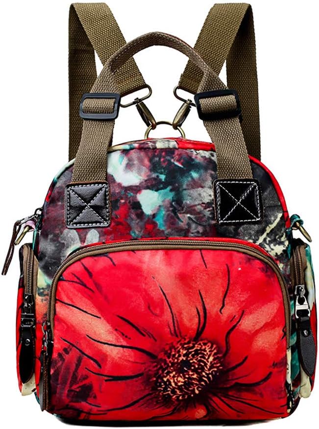Womens Nylon Crossbody Bag Fashion Flower Printing Shoulder Purse Leisure Travel Bag Handbags Multi Purpose Mummy Backpack