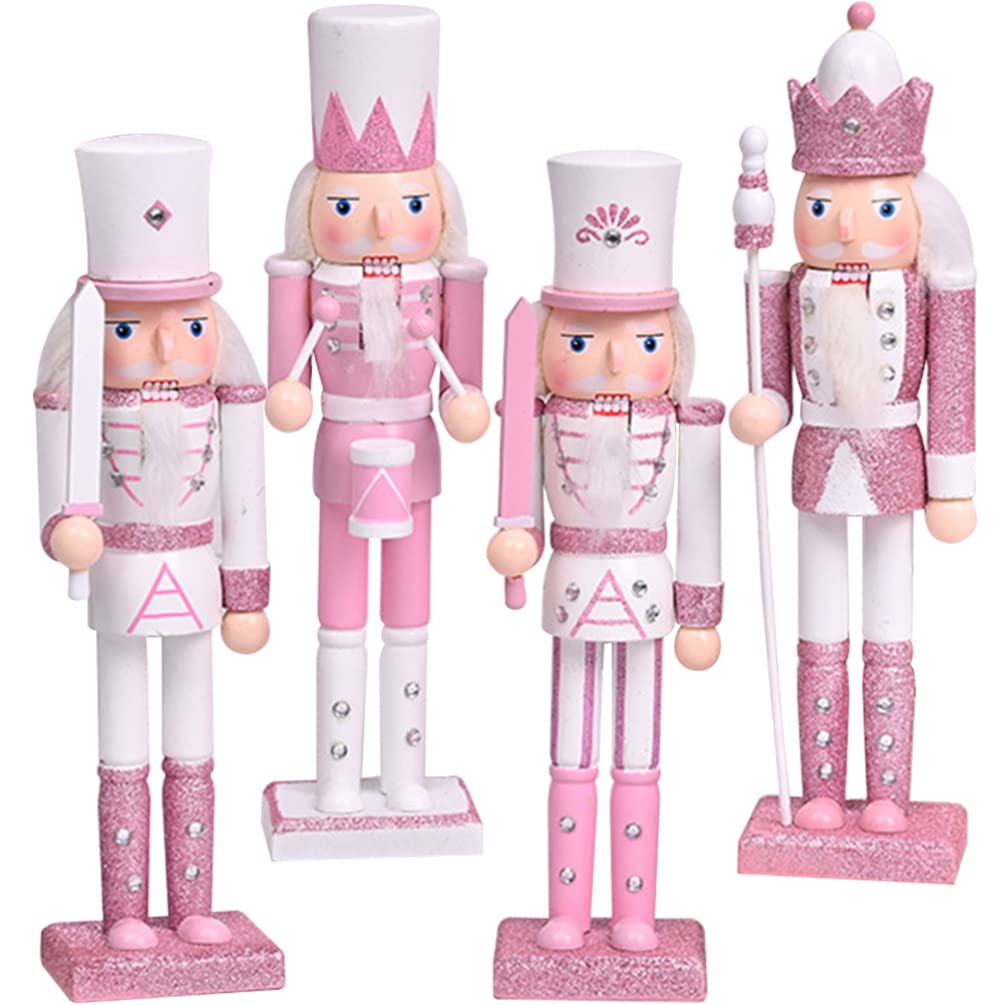 Christmas Nutcracker Ornaments Sets Wooden Christmas Nutcrackers Figures Decor Pink Decorations Decorations Doll for Festival Party Xmas