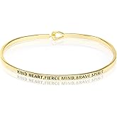 SM Inspirational Positive Message Engraved Thin Cuff Bangle Bracelets for Women (Kind Heart,Fierce Mind,Brave Spirit - Gold)
