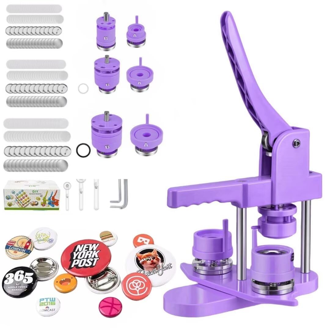 Photo 1 of Button Maker Machine Multiple Sizes, 1''+1.25''+2.25'' Pin Maker Button Press Machine W/300 Sets Metal Pinback Button Making Supplies, Badge Button Machine for DIY Photo Badge, Party Favors