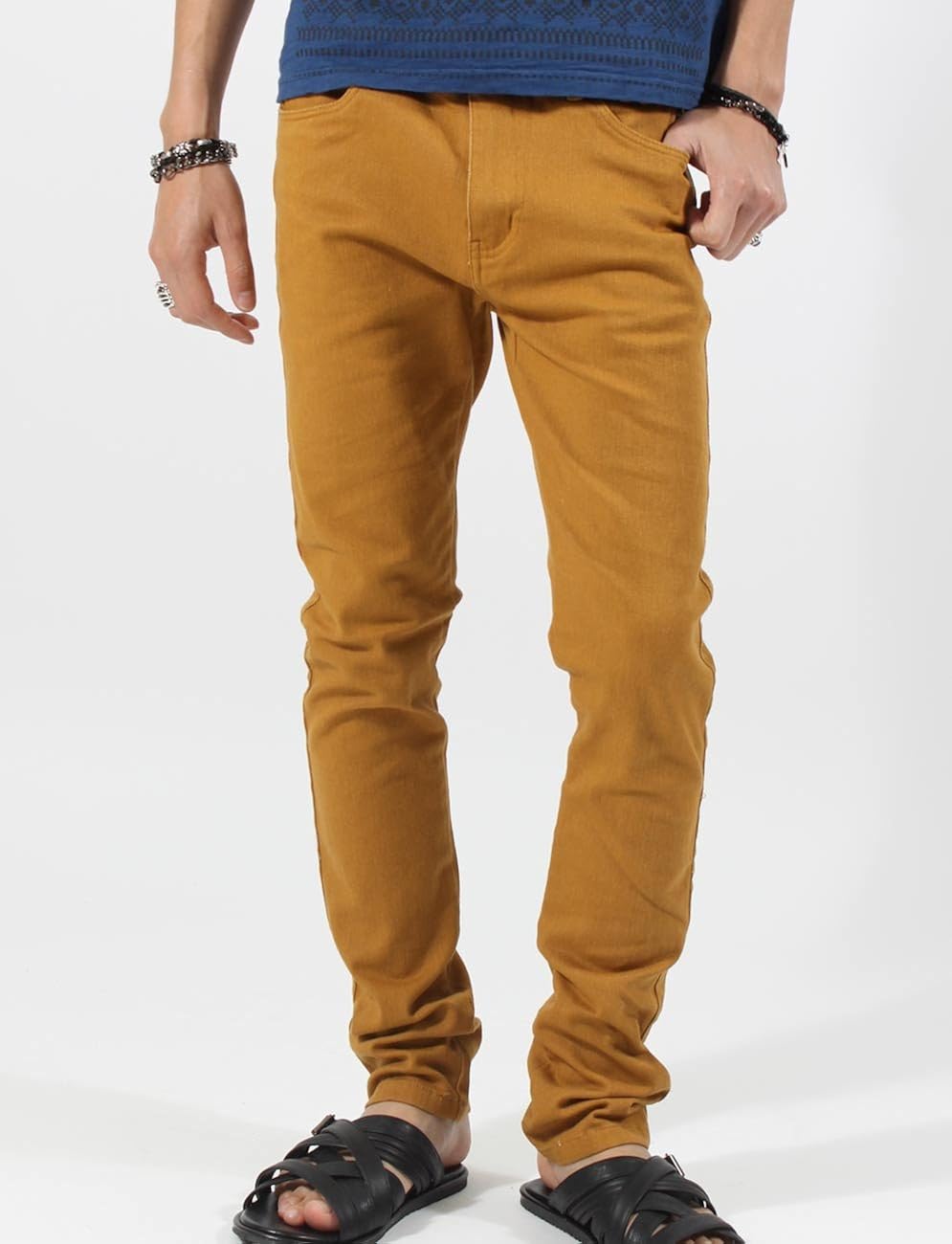 Amazon スキニーパンツ メンズ ツイルストレッチカラースキニーパンツ ストレッチパンツ キャメルm ロングパンツ 通販