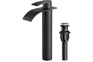 FORIOUS Bathroom Faucet, Stainless Steel Waterfall Sink Faucet, Single Handle Washbasin Vanity Faucet with Deck Plate, Pop-up