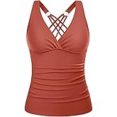 Tankini Tops for Women - Tummy Control V Neck Bathing Suit Top Only No Bottom