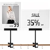 2 Sets Aluminum Alloy Sign Holder Clamp with 5.83 x 8.27 Inch Acrylic Frame Sign Holder Clip, Rotatable Holding Clamp Sign Holders for Clothing Stores Price Tag Office (Black)