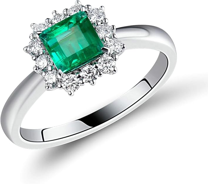 Amody Emerald Promise Ring, White Gold Ring Band for Women 0.6ct Square
