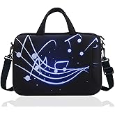 14 Inch Neoprene Laptop Sleeve Case Bag with shoulder strap For 14" Notebook/MacBook/Ultrabook/Chromebook (Black blue music)