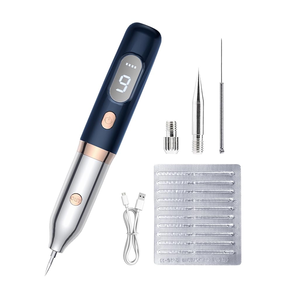KUWUNG Skin Tag Removal Pen,Professional Mole Removal Pen,Skin Tag Removal Kit with 9 Modes & LCD Display,Portable USB Rechargeable Mole Remover Pen with Replaceable Needles for Mole Wart Dark Spot