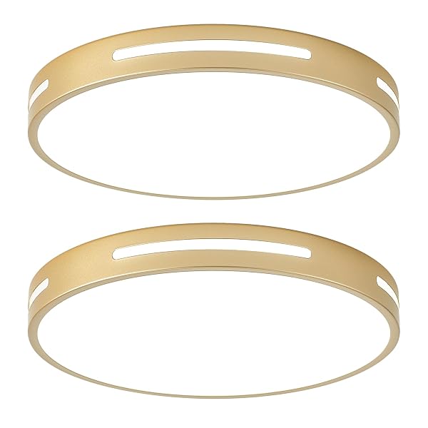 WHEATRONIC GOLD LED CEILING LIGHT FIXTURE FLUSH MOUNT 15 INCH 36W SET OF 2, DIMMABLE KITCHEN LIGHTING FIXTURES LED, MODERN LIGHT FIXTURES CEILING MOUNT FOR BEDROOM, BATHROOM, LIVING ROOM