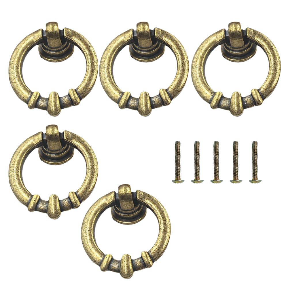 ONEBO Door Ring Pull Handles,Vintage Metal Drawer Knobs Pulls Handles,Decorative Furniture Door Drawer Handles and Ring Pull with Screws, for Cabinet (Copper Pull Ring-5) — image 1