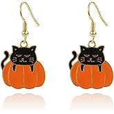 Halloween Pumpkin Earrings for Women Dainty Stainless Steel Pumpkin Earring Cute Black Cat Pumpkin Jewelry Halloween Thanksgiving Earrings