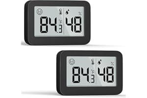 DOOMAY Mini Hygrometer Indoor Thermometer, Digital Humidity Gauge with Celsius Fahrenheit Switch Button,Humidity Meter Temperature Monitor for Babyroom Cellar Reptile Incubator Closet,2-Pack,Black
