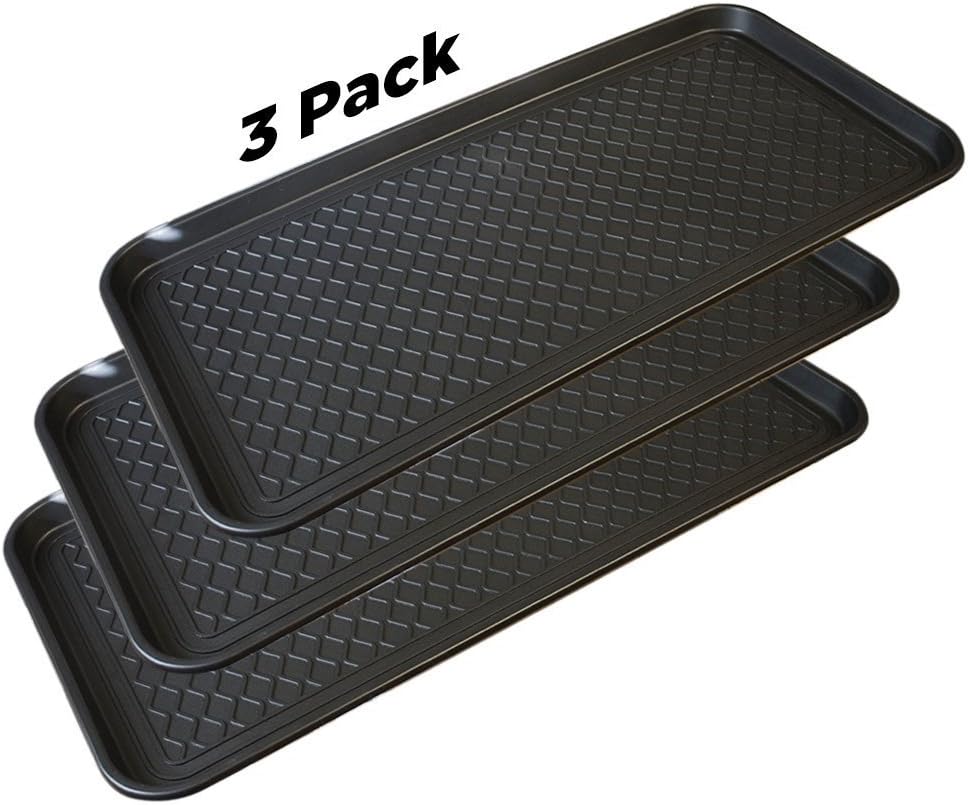 HomeChamps Multi-Purpose Rubber Like Boot Mat & Shoe Tray for Indoor and Outdoor Use - Hardwood Floor Protection 30in x 15in x 1.2in 3 Pack