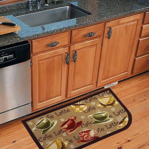 Non Slip Doormat for kitchen, Thin Plushy softness underfoot Italian Inspired Chef Design Fashion Rubber Back Italian Latte Cade, Beige, Sage, Burned Orange