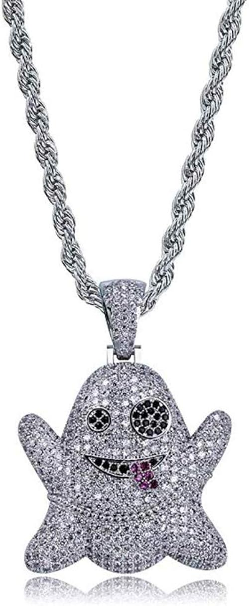 Amazon 絵文字ゴーストネックレスヒップホップラッパーブリンブリンファッションemjoiゴーストジュエリーczダイヤモンドゴールドチェーン最高のネックレス ネックレス 通販