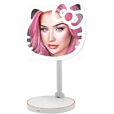 Impressions Vanity Hello Kitty Tabletop Mount LED Cordless Makeup Mirror with 360 Degree Rotation, Touch Sensor Desk Mirror with Light Strip and Adjustable Brightness