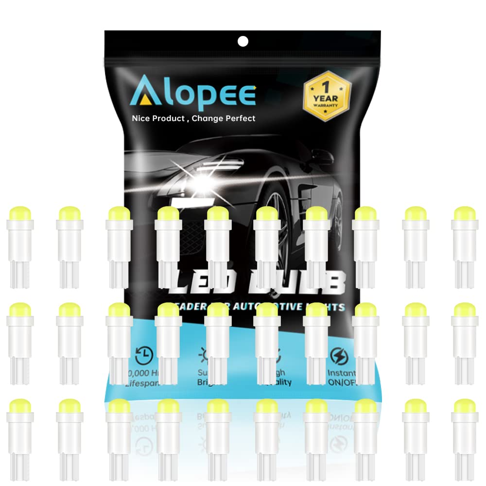 Alopee T5 LED Bulbs, DC 12V Bright White 74 LED Bulb, 2721 LED Bulb for 74 73 37 2721 Auto Car Dash Instrument Panel Gauge Cluster Indicator Lights Door Light 1SMD COB Chip
