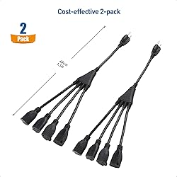 Cable Matters 2-Pack 4 Outlet Power Splitter Cord