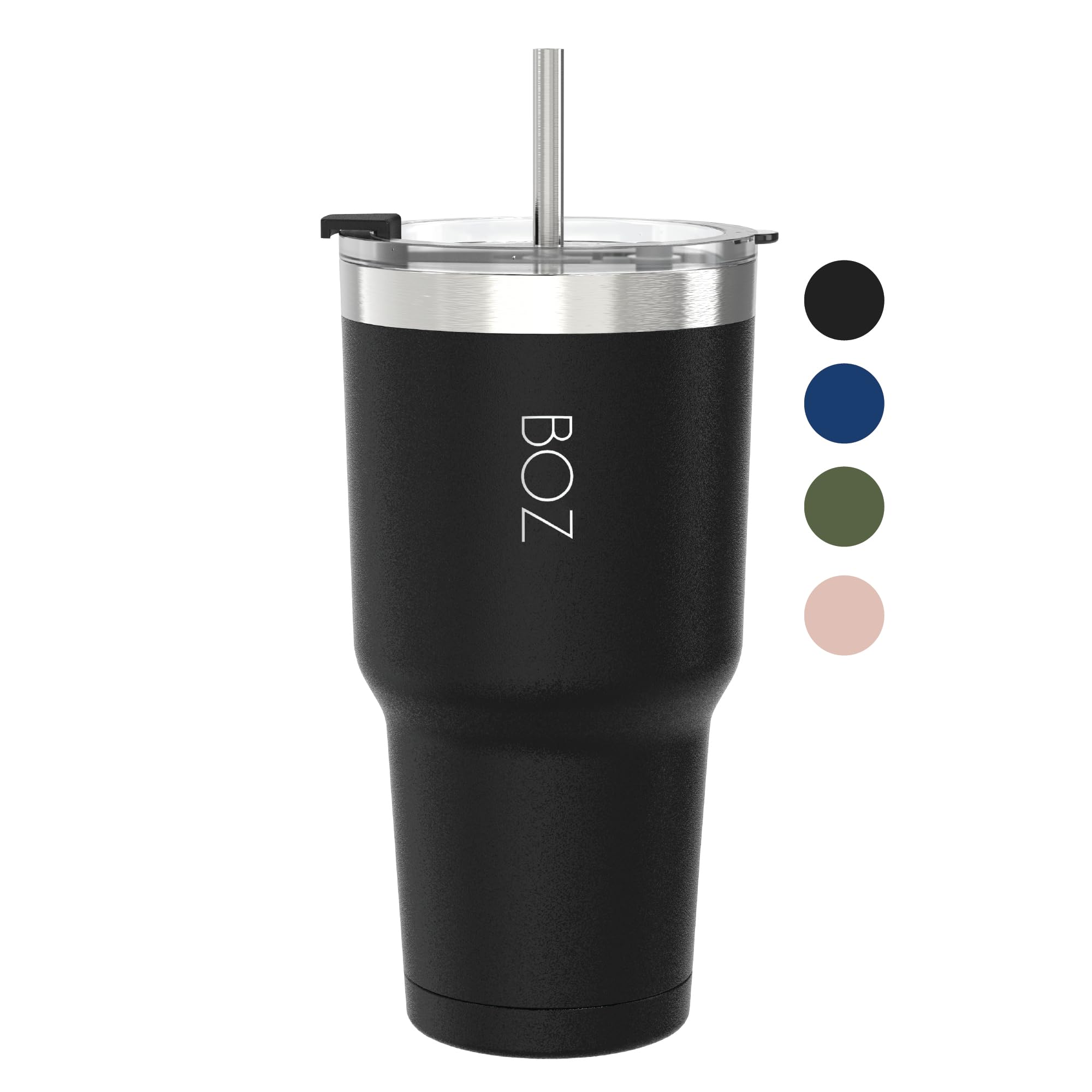 BOZ Insulated Tumbler - Stainless Steel with Lid and Straw - Thermal Cup for Hot and Cold Drinks - BPA Free (900 ml / 30oz, Black)