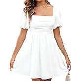 JKMNAO Women's Summer Square Neck Short Dress Puff Sleeve Off Shoulder Sundress Casual A Line Mini Graduation Dresses