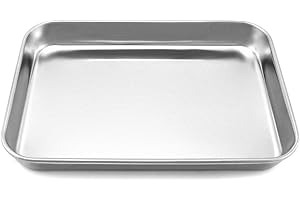 QWORK Stainless Steel Surgical Tray, for Medical Instruments, Tattoo, Surgical Supplies, 10 5/8" x 6 11/16" x 1", Flat Bottom Tray
