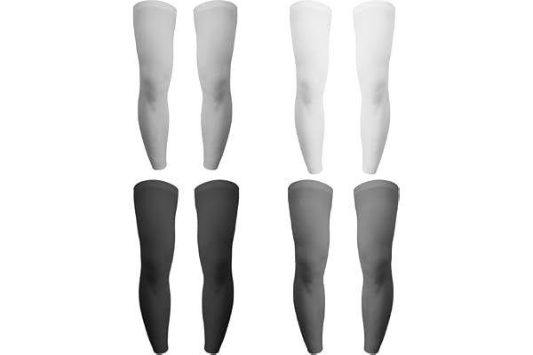 4 Pairs Full Leg UV Protection Sleeves, Cooling Long Leg Sleeves for Sports | Nylon-spandex, gradient fit, anti-chafe, moistu