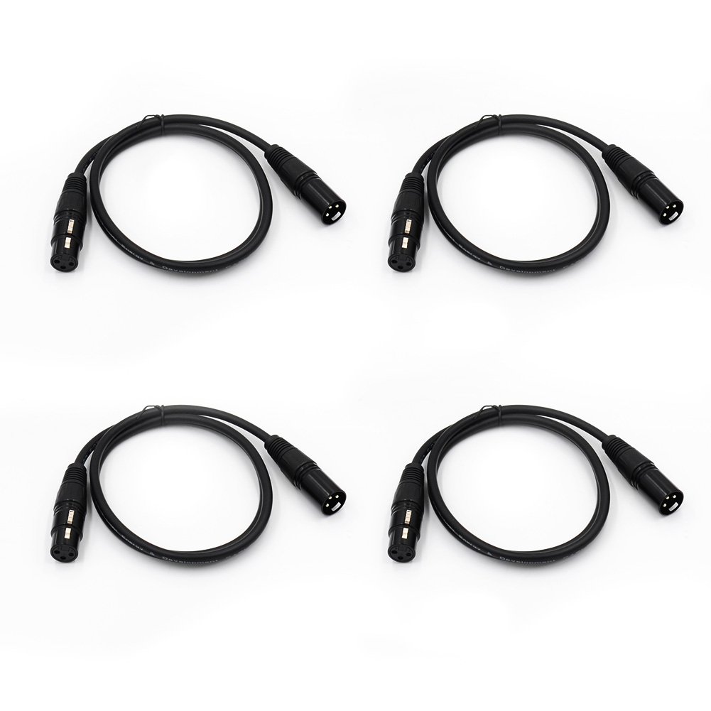 JLTPH Pack of 4 1m 3 Pin DMX Cable Professional Male to Female for Stage Lighting