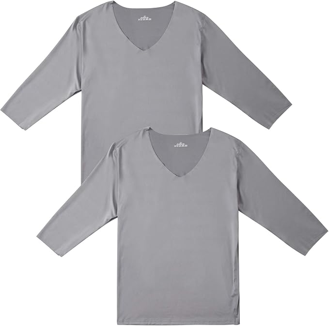 Amazon Island Banana インナーシャツ メンズ Tシャツ 肌着 Vネック 2枚組 七分袖 グレー シームレス 切りっぱなし 抗菌防臭 速乾 防臭 無地 グレー インナーシャツ 通販