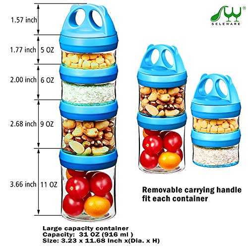 SELEWARE Portable Stackable Food Storage Containers for Snacks Formula Powder and Drinks Twist