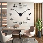 LOZMOM DIY 3D Wall Clock Large Frameless Watch Mirror Surface Wall Art Clock for Living Room Bedroom Office Hotel Wall Decoration (DIYL185-Black)