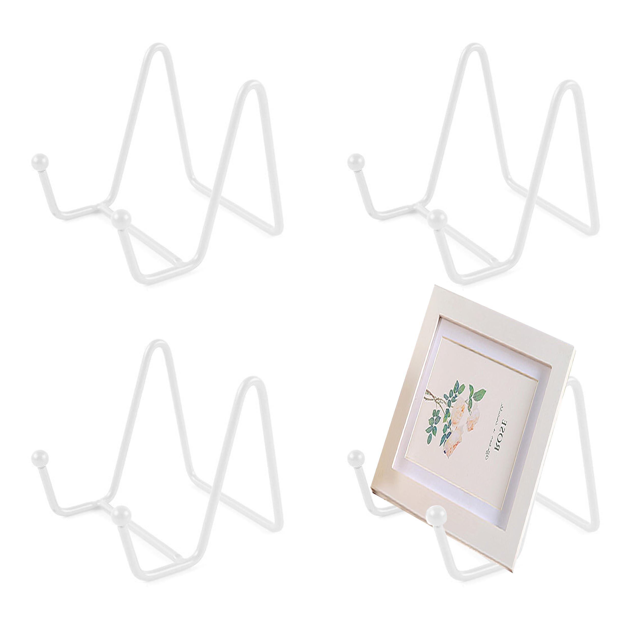 YqsIbth Plate Stands for Display, 4 Pcs Metal Tabletop Picture Stand, 8.3*7.5cm for Photo Pictures Decorative Dish (White)