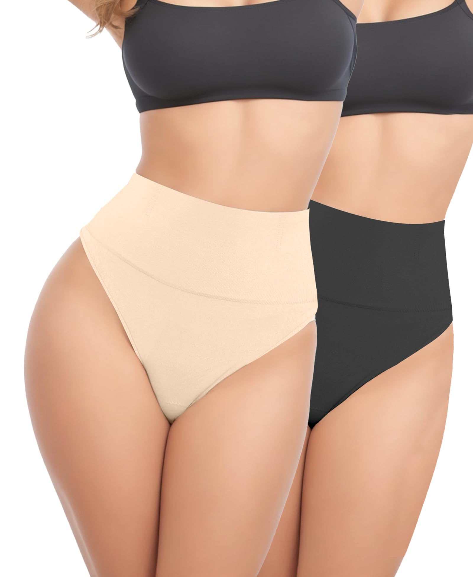 Photo 1 of ZENUTA 2 PACK Thong Shapewear Tummy Control, Shaping Seamless Underwear for Women, Body Shaper Tummy Control Panties Girdle (Black Nude,L)