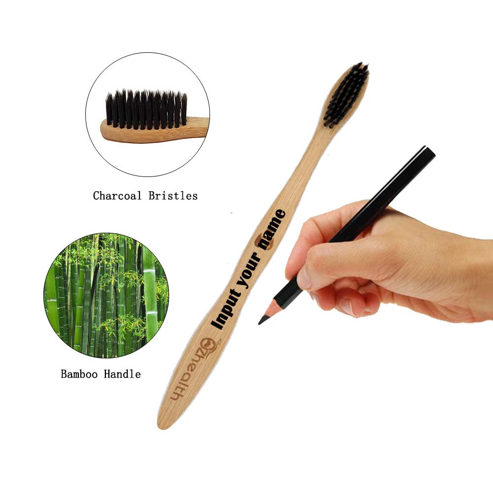 Bamboo Toothbrush - iBayx All Natural Organic Eco-Friendly Antibacterial Toothbrushes with Bamboo Handle and Charcoal Bristles, BPA Free & 100% Plastic-Free Biodegradable, Family Set, 4 Pack