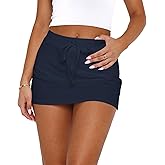 Goafuliy Mini Skorts for Women - Sexy Drawstring Mid Waist Side Split Y2K Bodycon Pencil Mini Skirt with Shorts
