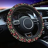 NOMEDOGYIm Cherry Steering Wheel Cover Red Cherry on Black Background Steering Wheel Cover for Women Men Anti-Slip Breathable Steering Wheel Protector Car Accessories