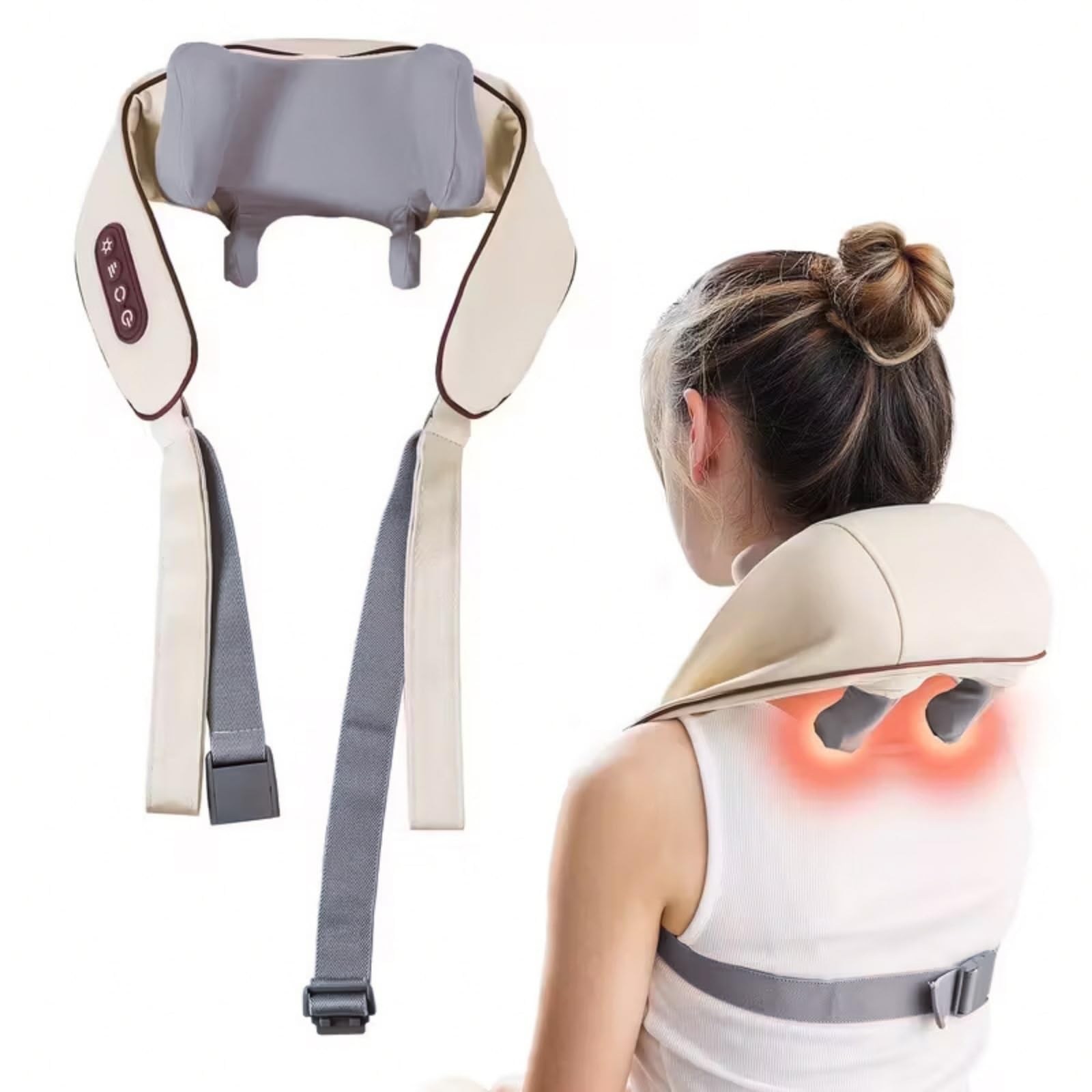 Photo 1 of GrekoGadgetra Shoulder Massager, Portable Rechargeable 6D Shiatsu Neck and Shoulder Massager with Heat, Deep Tissue Back Massager for Pain Relief & Relaxation (Ivory White)