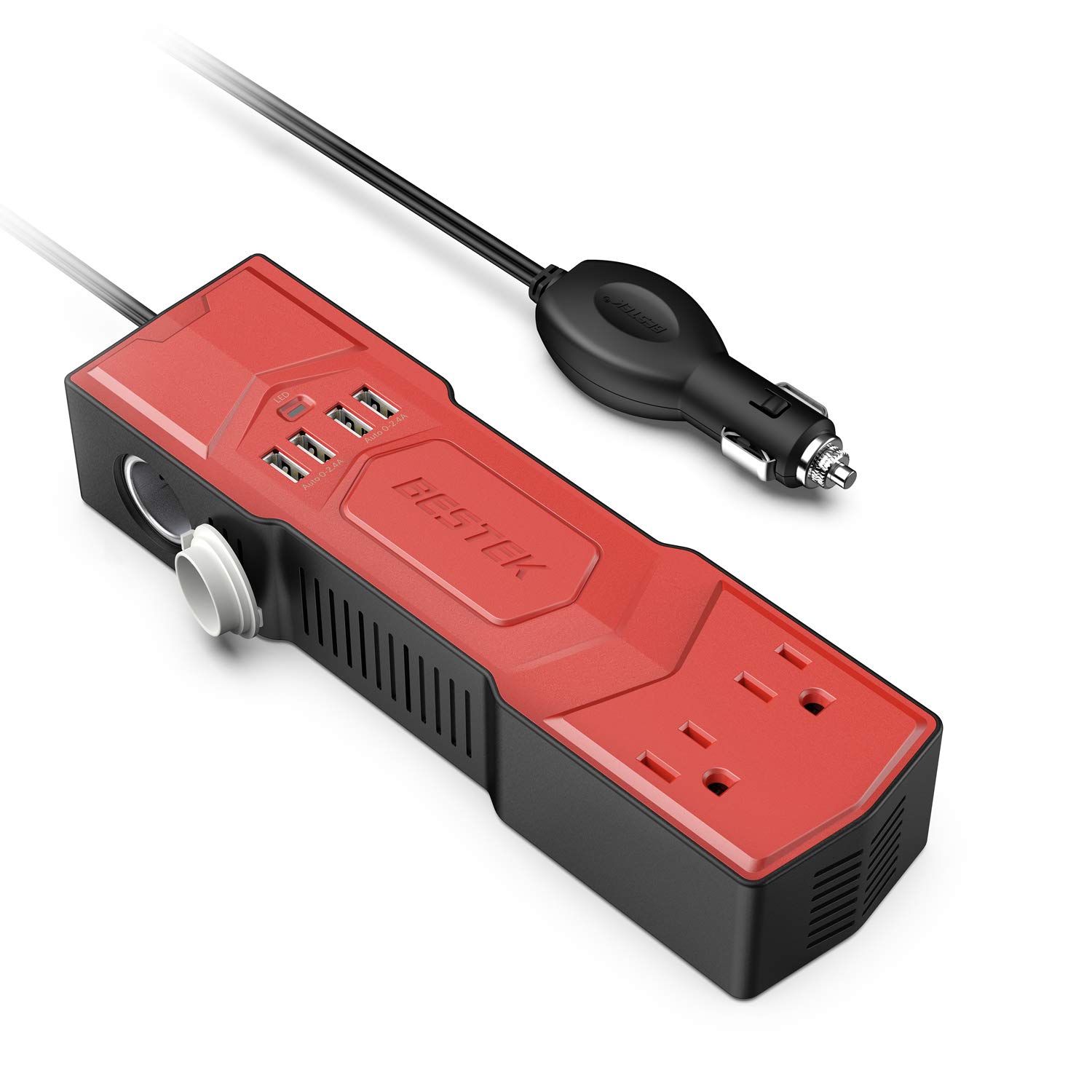 BESTEK 300W Power DC 12V to 110V AC Inverter 4.8A 4 Smart USB Ports Adapter Car Cigarette Lighter Socket