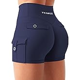 YEOREO CoreFlex Women Workout Gym Shorts with Cargo Pockets Hidden Scrunch 3.6" 4.5" Inseam No Front Seam Biker Shorts