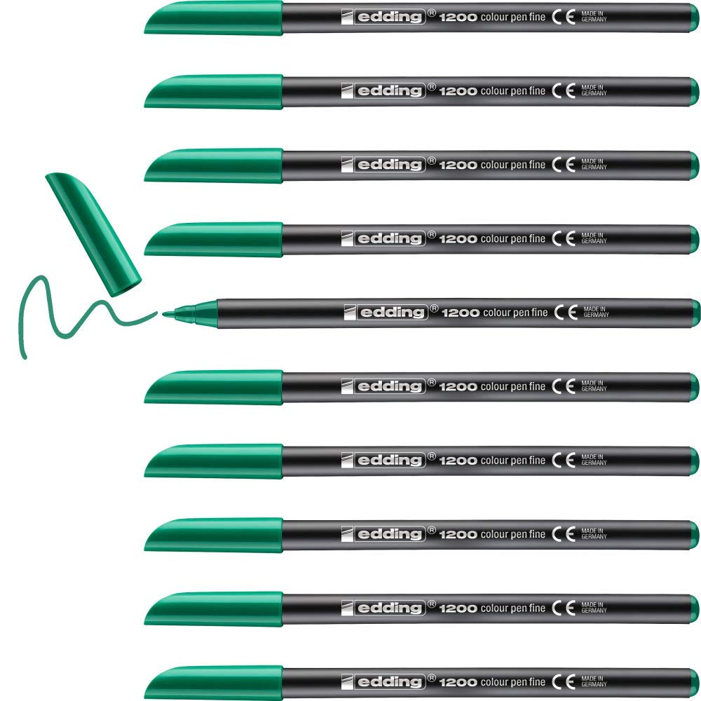 edding 1200 colour pen fine - green - 10 pens - round tip 1 mm - felt-tip pen for drawing and writing - for school or mandala — image 1
