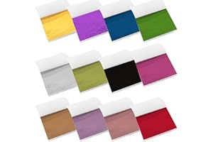 AIYORSE 120 Pieces Gold Leaf Sheets, Gold Foil Flakes 12 Colors Imitation Gold Leaf Metallic Leaf Paper for Resin Gilding Crafting Nails Furniture Home Decor