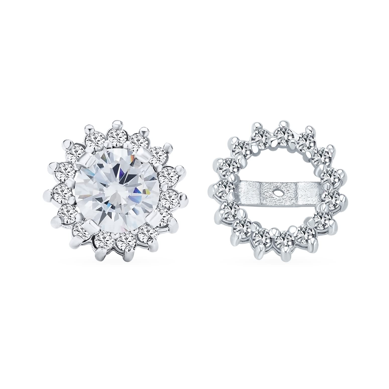 Brilliant Cut CZ Solitaire Removable Cubic Zirconia Halo Jacket CZ Stud Earrings For Women .925 Sterling Silver — image 1