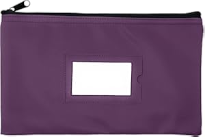 GIDABRAND Money Bank Deposit Bag with Zipper | 11x6 inch | Purple | Durable Leatherette Money Cash Coin Check Wallet Pouch for Men & Women with Framed ID Window and Blank Card (1)