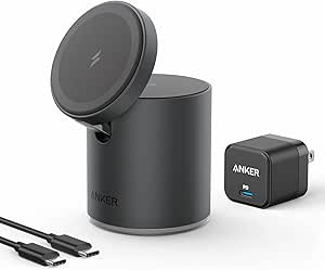Anker 623 Magnetic Wireless Charger (MagGo), 2-in-1 Magnetic Charging Station with 20W USB-C Charger, 5 ft USB-C Cable, 7.5W for iPhone 13/12 Series, 5W for AirPods 2 / Pro, Galaxy Buds