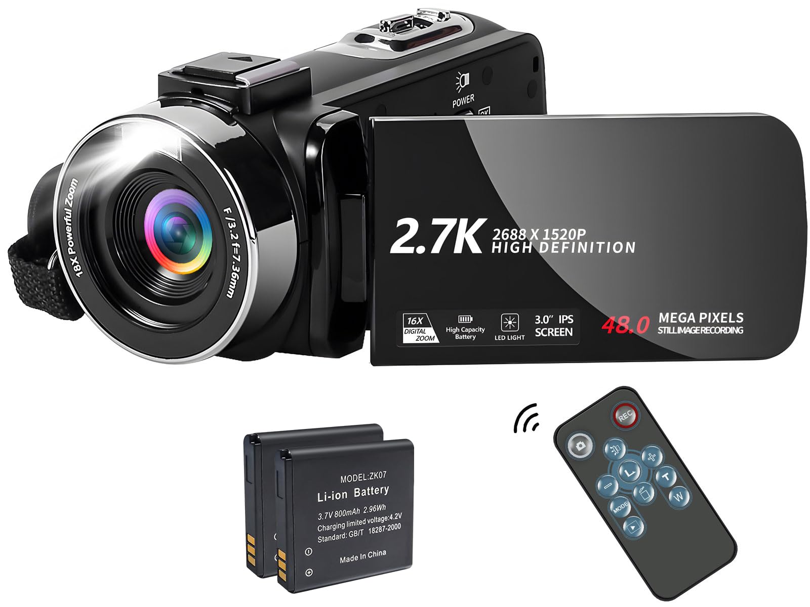 Photo 1 of VENOPTIX Video Camera Camcorder Full HD 1080P 30FPS 48 MP IR Night Vision Vlogging Camera Recorder 3.0 Inch IPS Screen 16X Zoom Camcorders Camera Remote Control with 2 Batteries