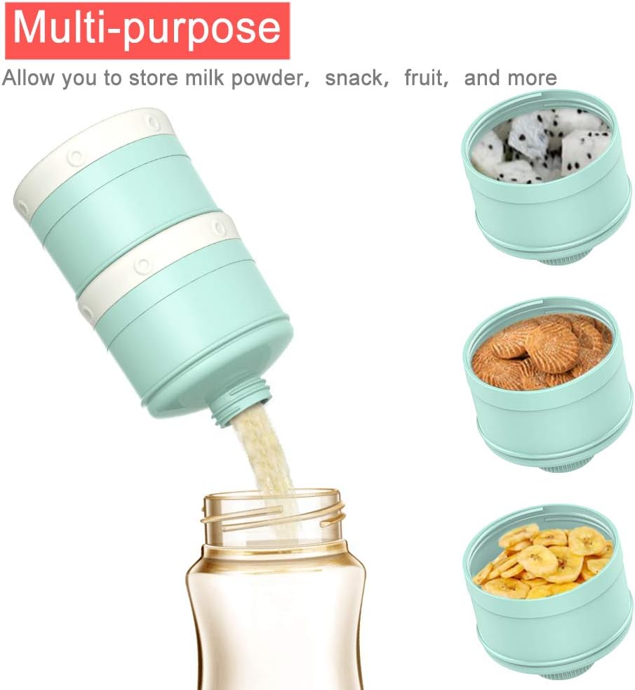 ORIY Baby Milk Powder Formula Dispenser,Large Capacity，Non-Spill Twist-Lock Stackable Milk Powder Formula Container and Snack Storage for Travel,Powder Leakage Free,BPA Free,3 Compartment，Green: Kitchen & Dining