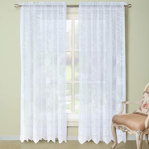 Amazon Com Ds Bath Lakeside Scalloped Lace Window Curtain Rod
