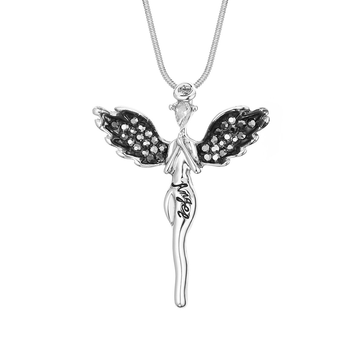 Necklace for Women Lucky Angel with Shining CZ Crystal Pendant Necklace Gold Plated Fashion Choker Necklace for Girls (Black)