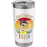Vintage 1986 Birthday Gifts for Women 40 Year Old Born 1986 Stainless Steel Insulated Tumbler